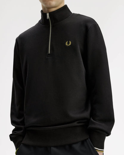 Fred Perry Mens Half Zip Sweatshirt - Black/Snow White/Bronze 59D