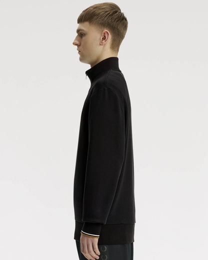 Fred Perry Mens Half Zip Sweatshirt - Black/Snow White/Bronze 59D
