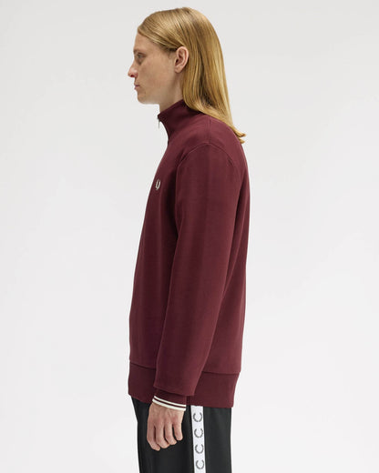 Fred Perry Mens Half Zip Sweatshirt - Oxblood/Ecru 64A | CHO | Designer Mens Half Zip Sweatshirts