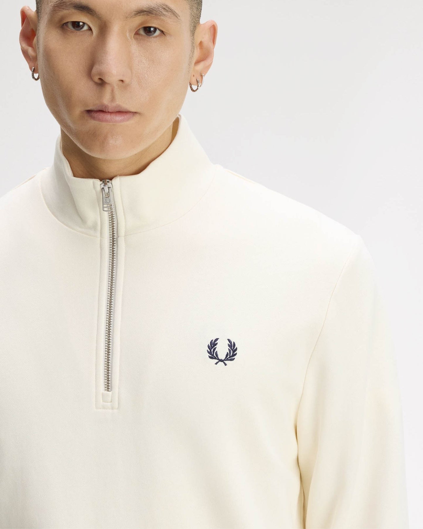 Fred Perry Mens Half Zip Sweatshirt - Ecru/Seagrass/Dark Airforce 68C detail