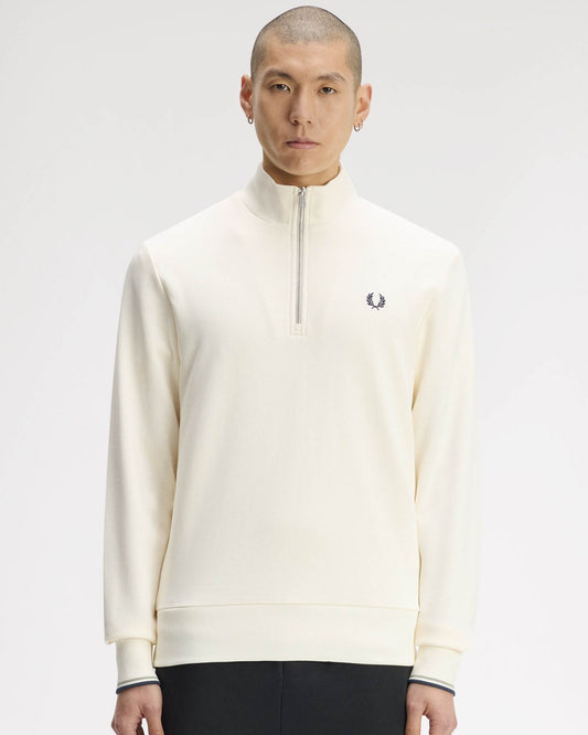Fred Perry Mens Half Zip Sweatshirt - Ecru/Seagrass/Dark Airforce 68C front