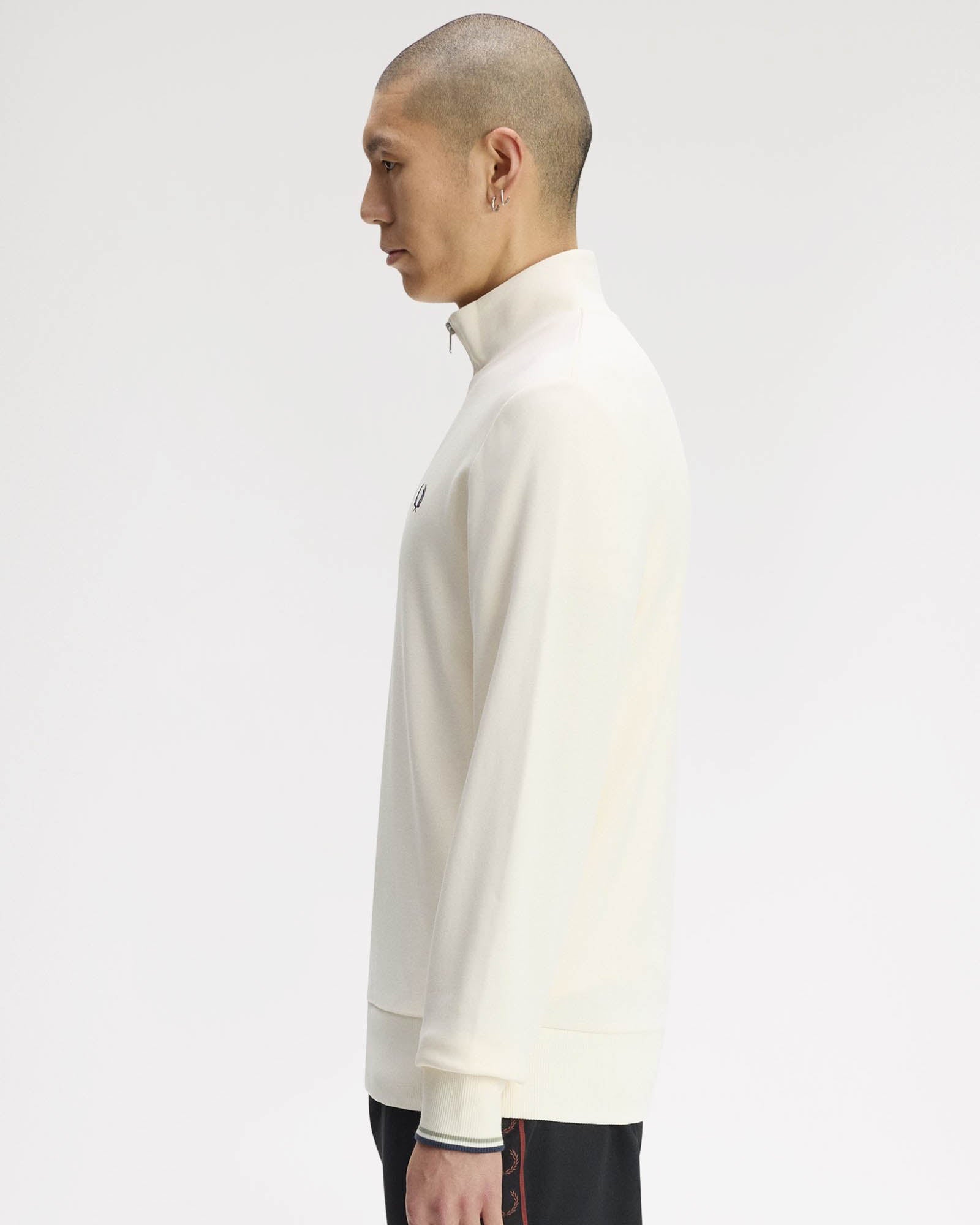 Fred Perry Mens Half Zip Sweatshirt - Ecru/Seagrass/Dark Airforce 68C side