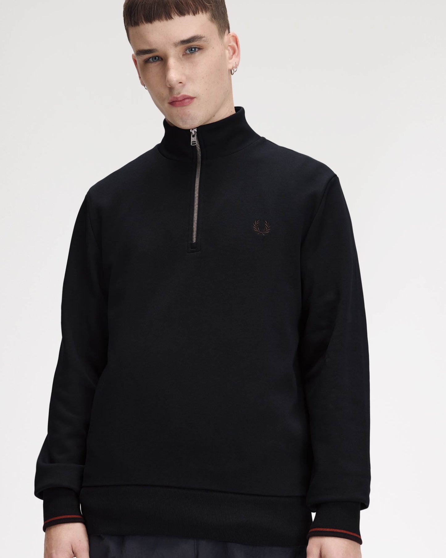 Fred Perry Mens Half Zip Sweatshirt - Navy/Burgundy/Rich brown 75C