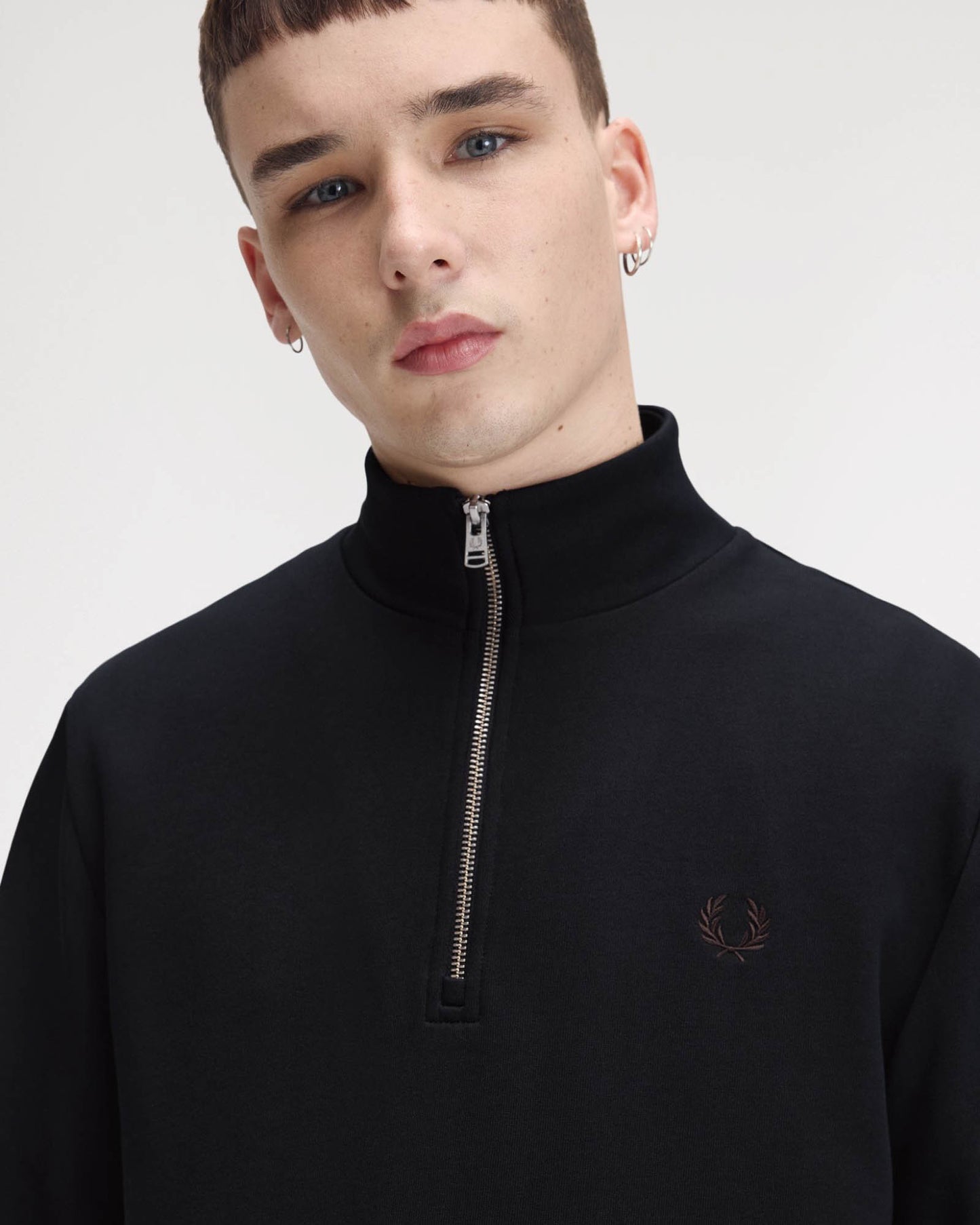 Fred Perry Mens Half Zip Sweatshirt - Navy/Burgundy/Rich brown 75C