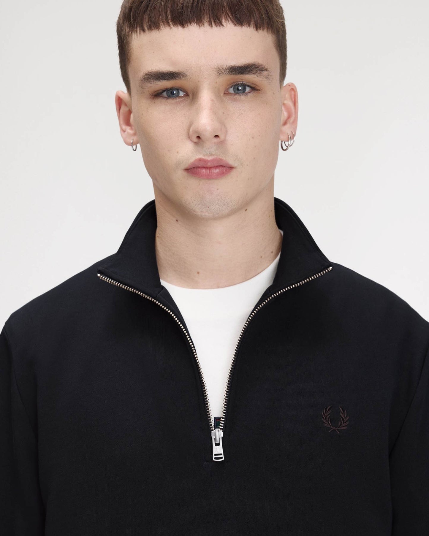 Fred Perry Mens Half Zip Sweatshirt - Navy/Burgundy/Rich brown 75C
