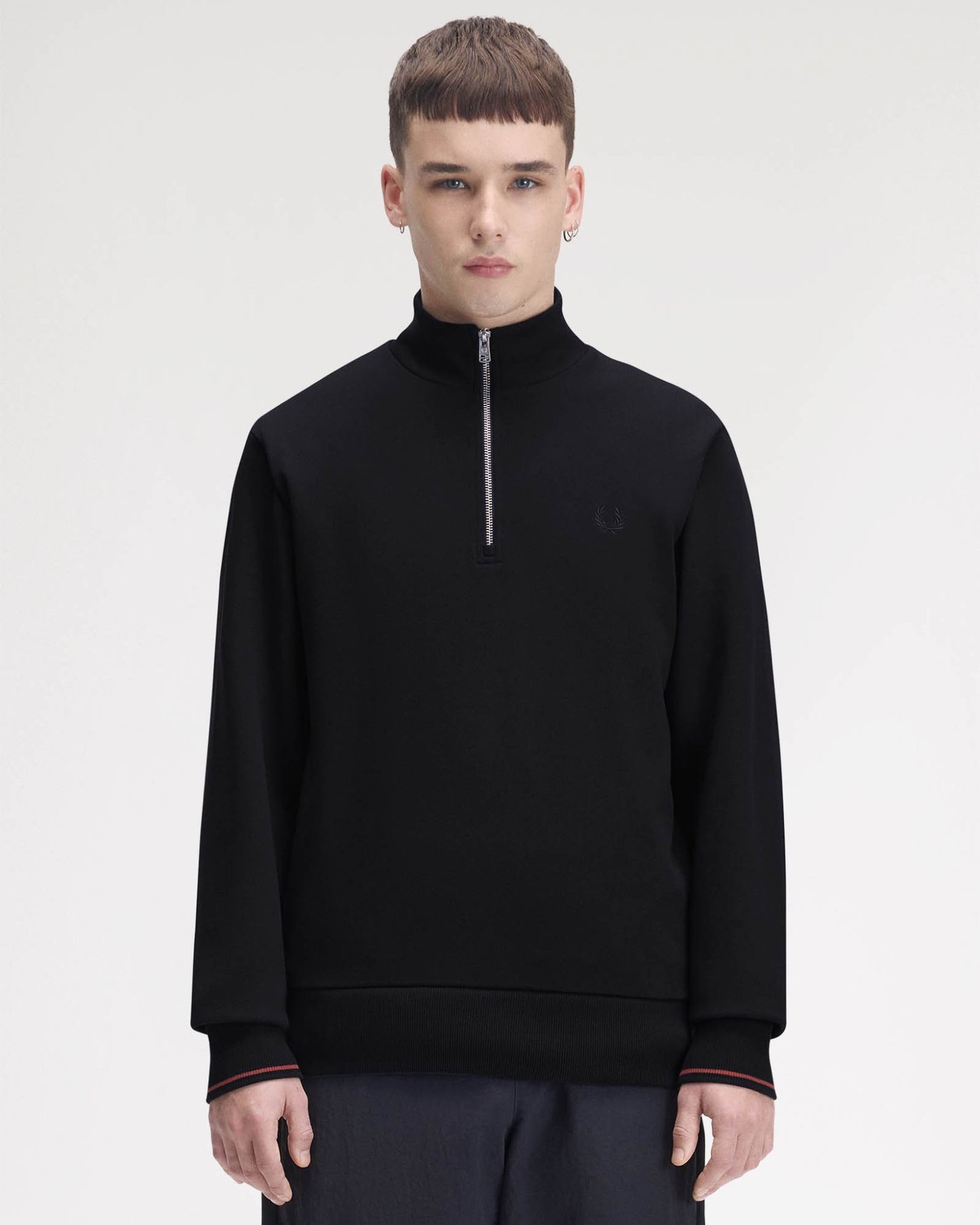 Fred Perry Mens Half Zip Sweatshirt - Navy/Burgundy/Rich brown 75C