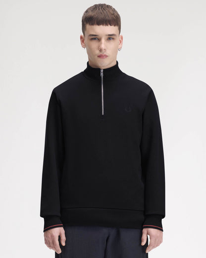 Fred Perry Mens Half Zip Sweatshirt - Navy/Burgundy/Rich brown 75C