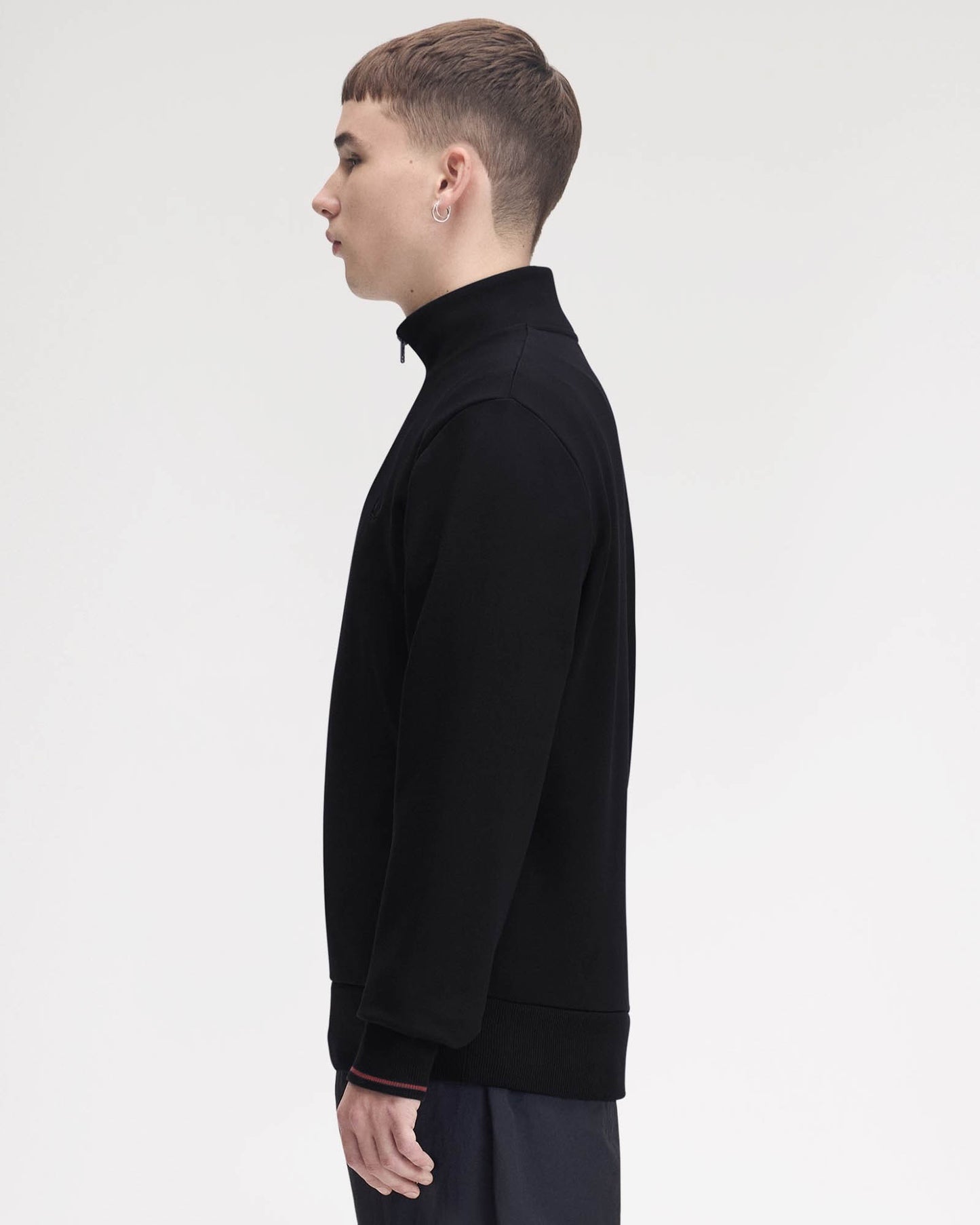 Fred Perry Mens Half Zip Sweatshirt - Navy/Burgundy/Rich brown 75C