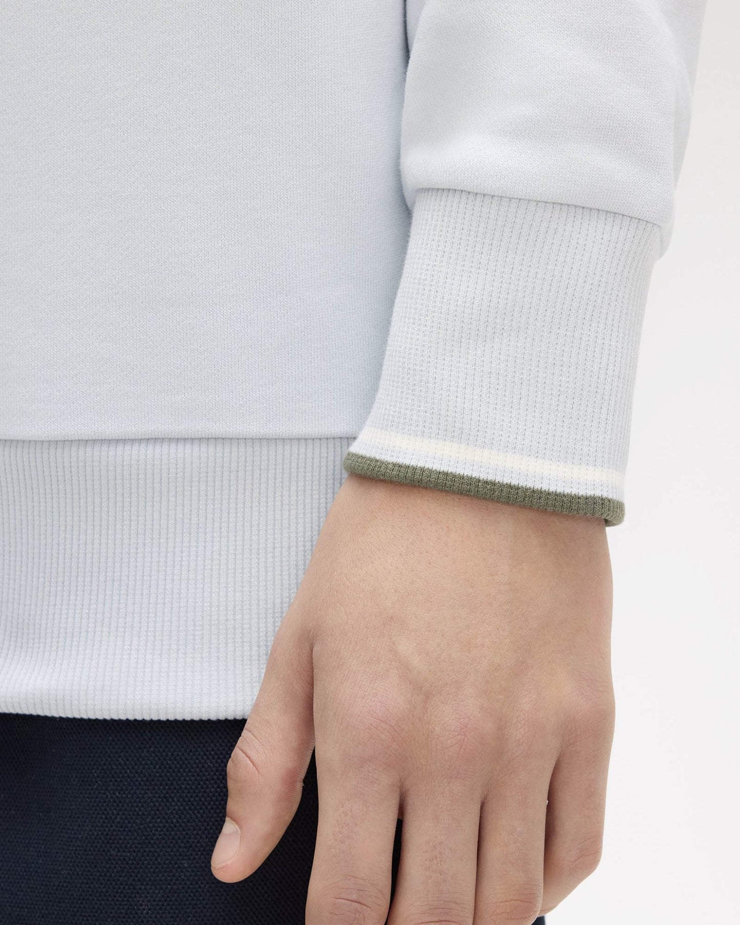 Fred Perry Mens Half Zip Sweatshirt - Dusky Blue/Ecru/Laurel Wreath Green 80B | CHO | Designer Mens Sweatshirts