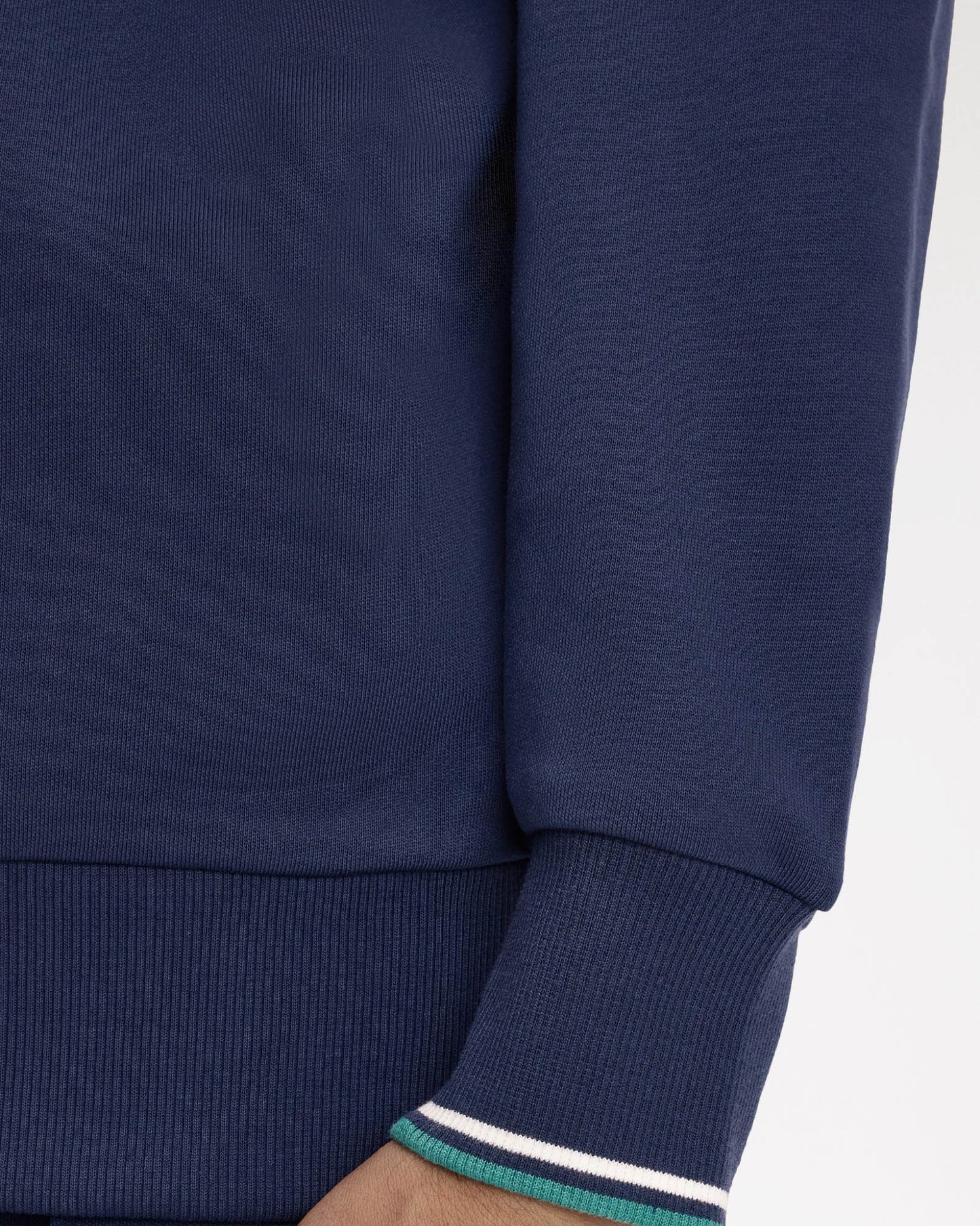Fred Perry Mens Half Zip Sweatshirt - Tennis Blue/Snow White/Deep Mint 86A | CHO | Designer Mens Sweatshirts