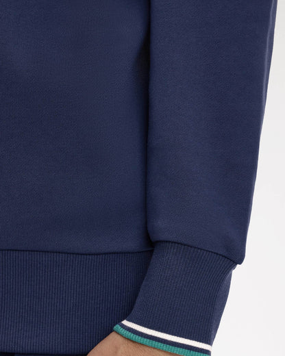 Fred Perry Mens Half Zip Sweatshirt - Tennis Blue/Snow White/Deep Mint 86A | CHO | Designer Mens Sweatshirts