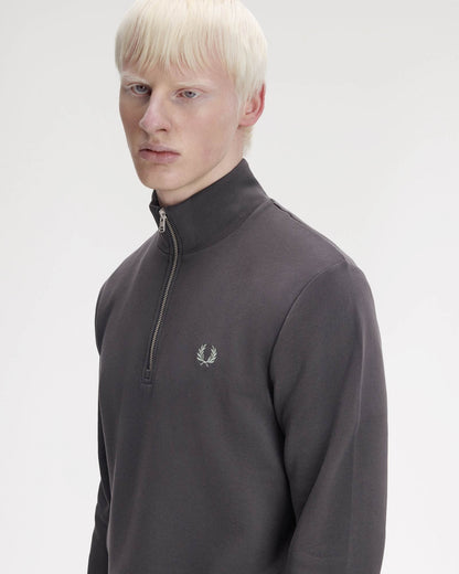 Fred Perry Mens Half Zip Sweatshirt - Anchor Grey/Ecru/Seagrass 87A | CHO | Designer Mens Sweatshirts