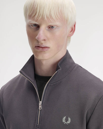 Fred Perry Mens Half Zip Sweatshirt - Anchor Grey/Ecru/Seagrass 87A | CHO | Designer Mens Sweatshirts