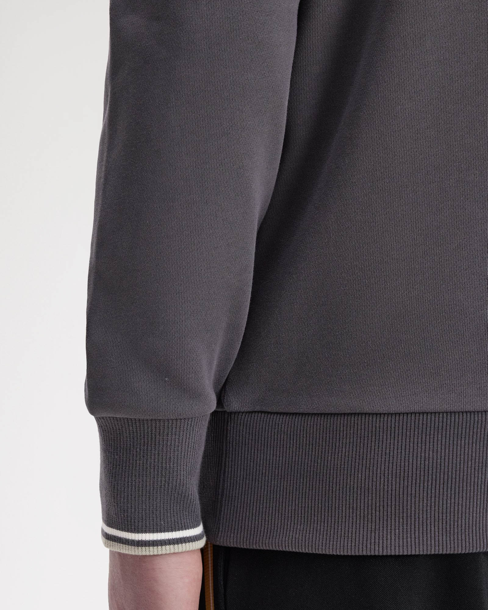 Fred Perry Mens Half Zip Sweatshirt - Anchor Grey/Ecru/Seagrass 87A | CHO | Designer Mens Sweatshirts