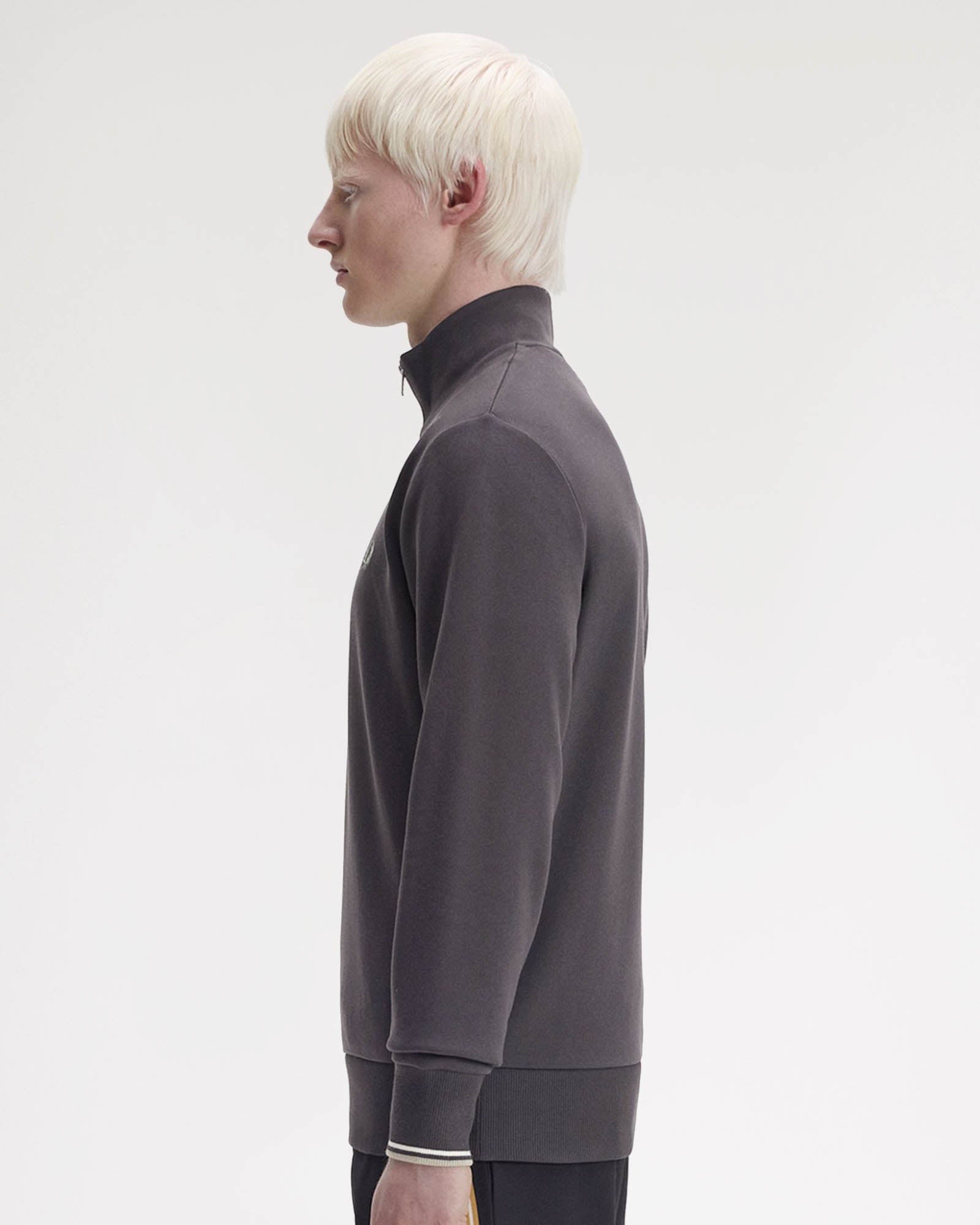 Fred Perry Mens Half Zip Sweatshirt - Anchor Grey/Ecru/Seagrass 87A | CHO | Designer Mens Sweatshirts