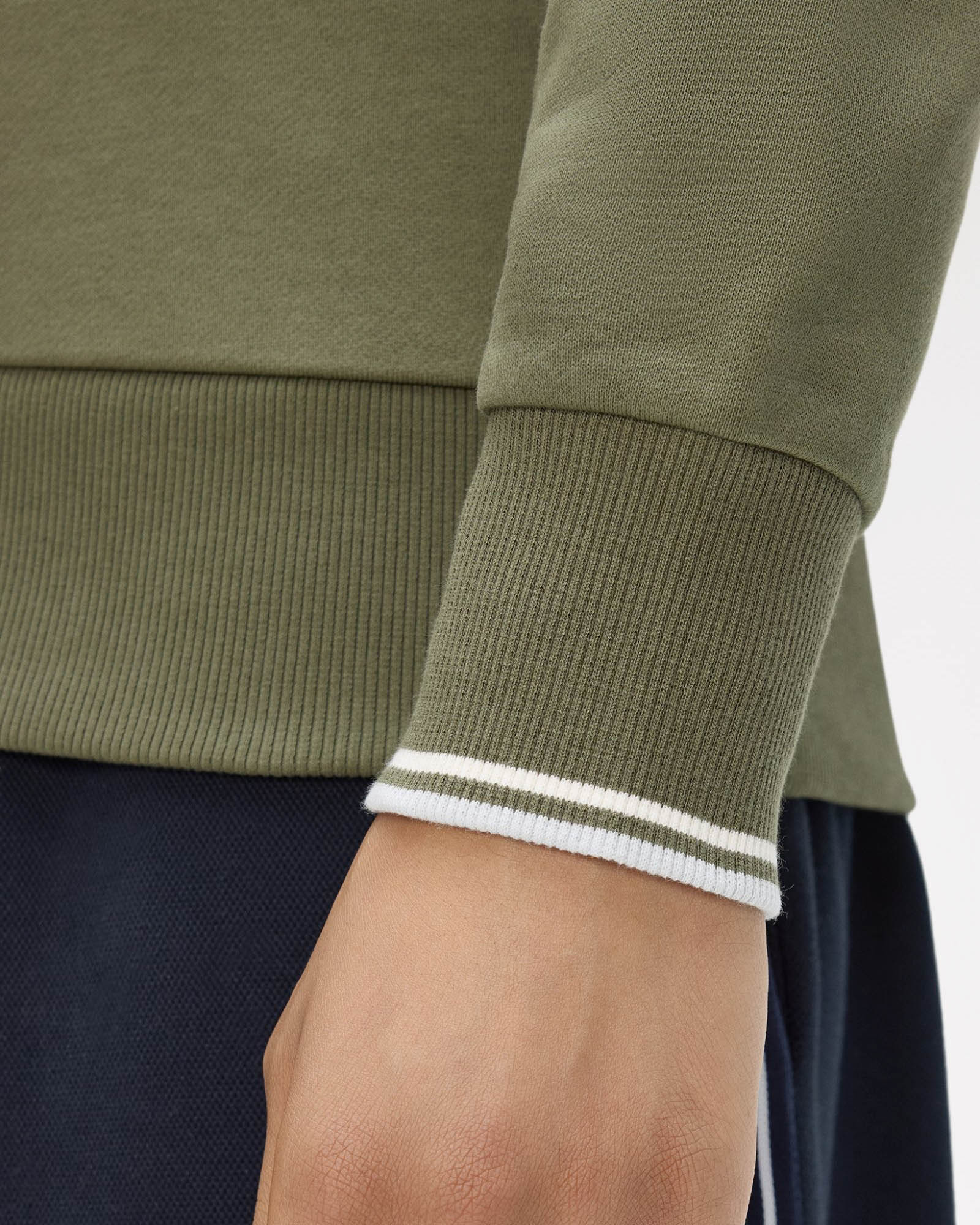 Fred Perry Mens Half Zip Sweatshirt - Laurel Wreath Green/Ecru/Dusky Blue 87B | CHO | Designer Mens Sweatshirts