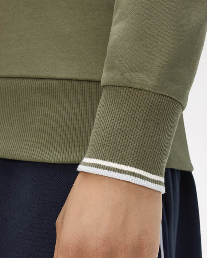 Fred Perry Mens Half Zip Sweatshirt - Laurel Wreath Green/Ecru/Dusky Blue 87B | CHO | Designer Mens Sweatshirts