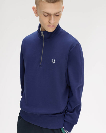 Fred Perry Mens Half Zip Sweatshirt - French Navy/Dusky Blue/Dusky Blue 93B | CHO | Designer Mens Sweatshirts