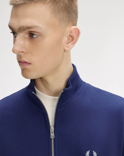 Fred Perry Mens Half Zip Sweatshirt - French Navy/Dusky Blue/Dusky Blue 93B | CHO | Designer Mens Sweatshirts