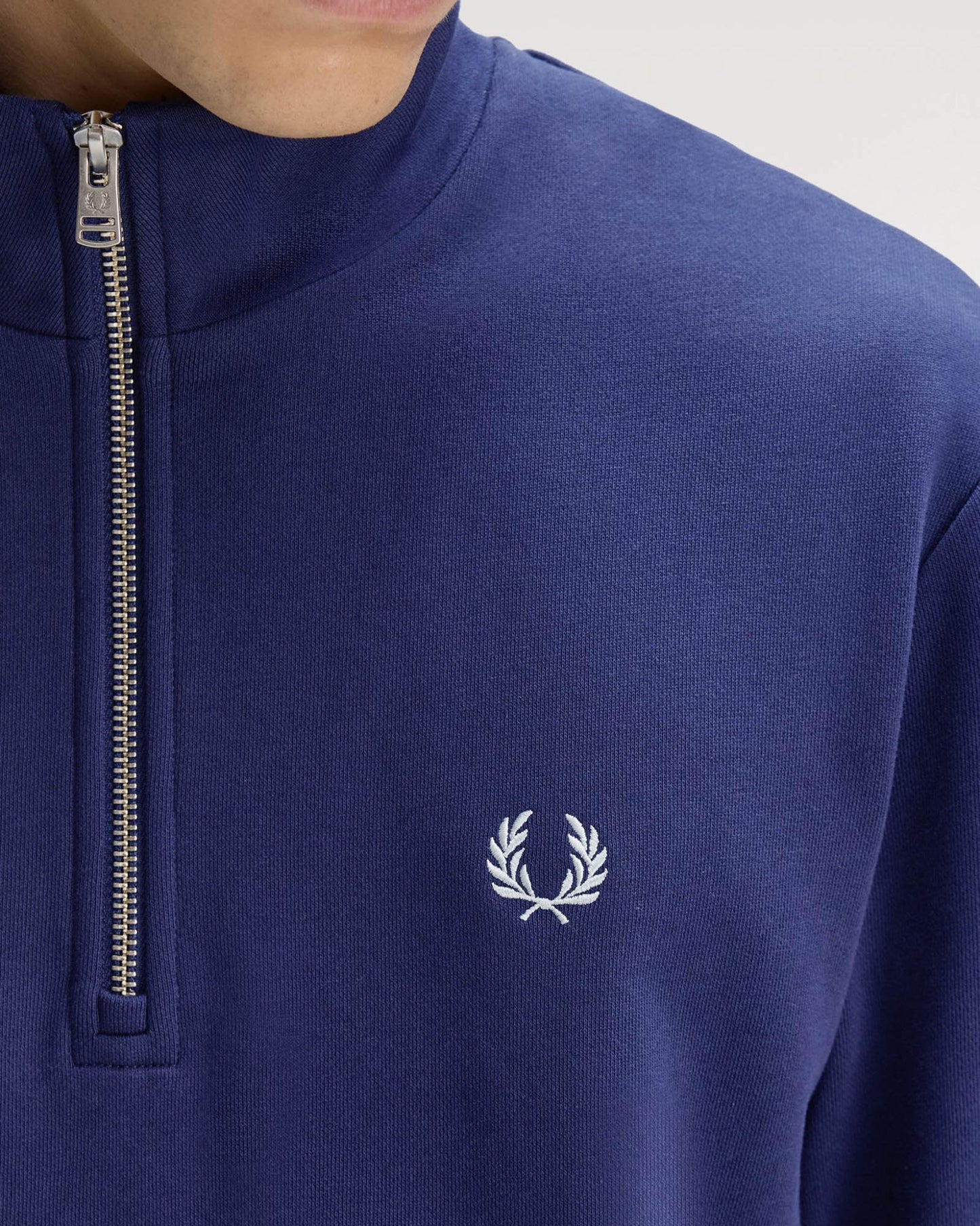 Fred Perry Mens Half Zip Sweatshirt - French Navy/Dusky Blue/Dusky Blue 93B | CHO | Designer Mens Sweatshirts