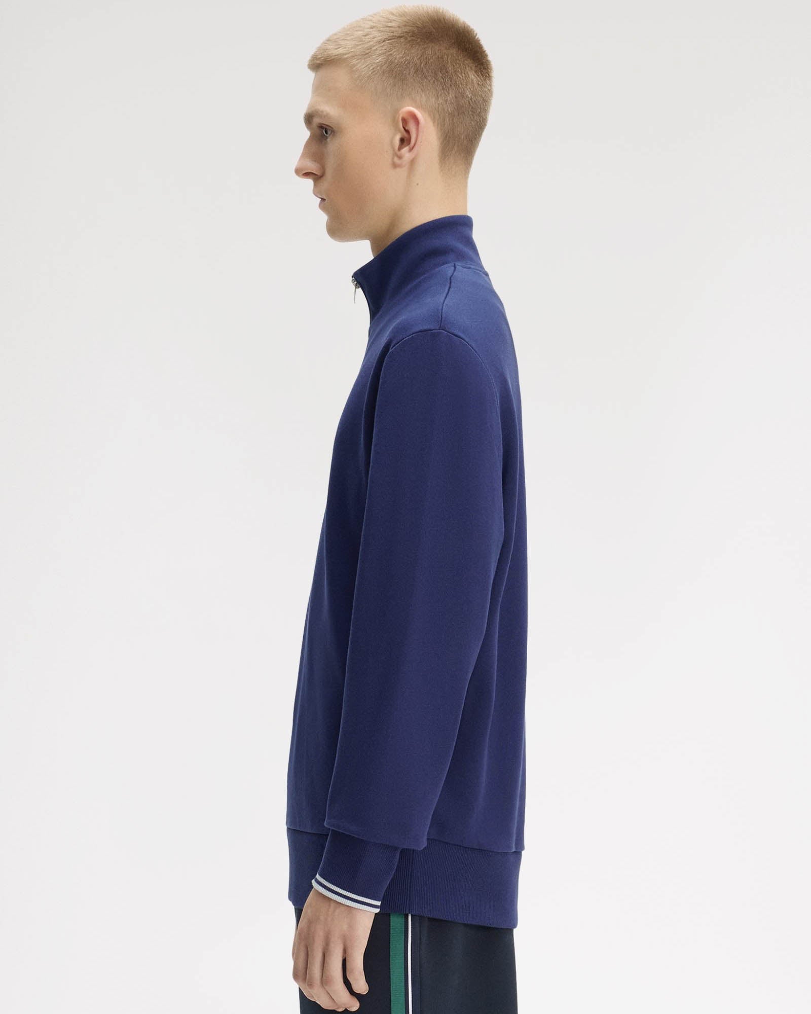 Fred Perry Mens Half Zip Sweatshirt - French Navy/Dusky Blue/Dusky Blue 93B | CHO | Designer Mens Sweatshirts