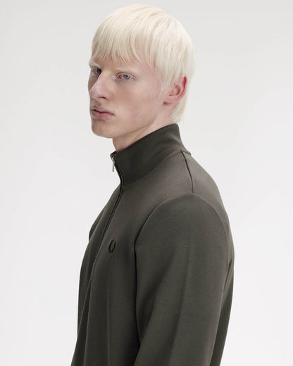 Fred Perry Mens Half Zip Sweatshirt - Field Green/Black U70 | CHO | Designer Mens Sweatshirts
