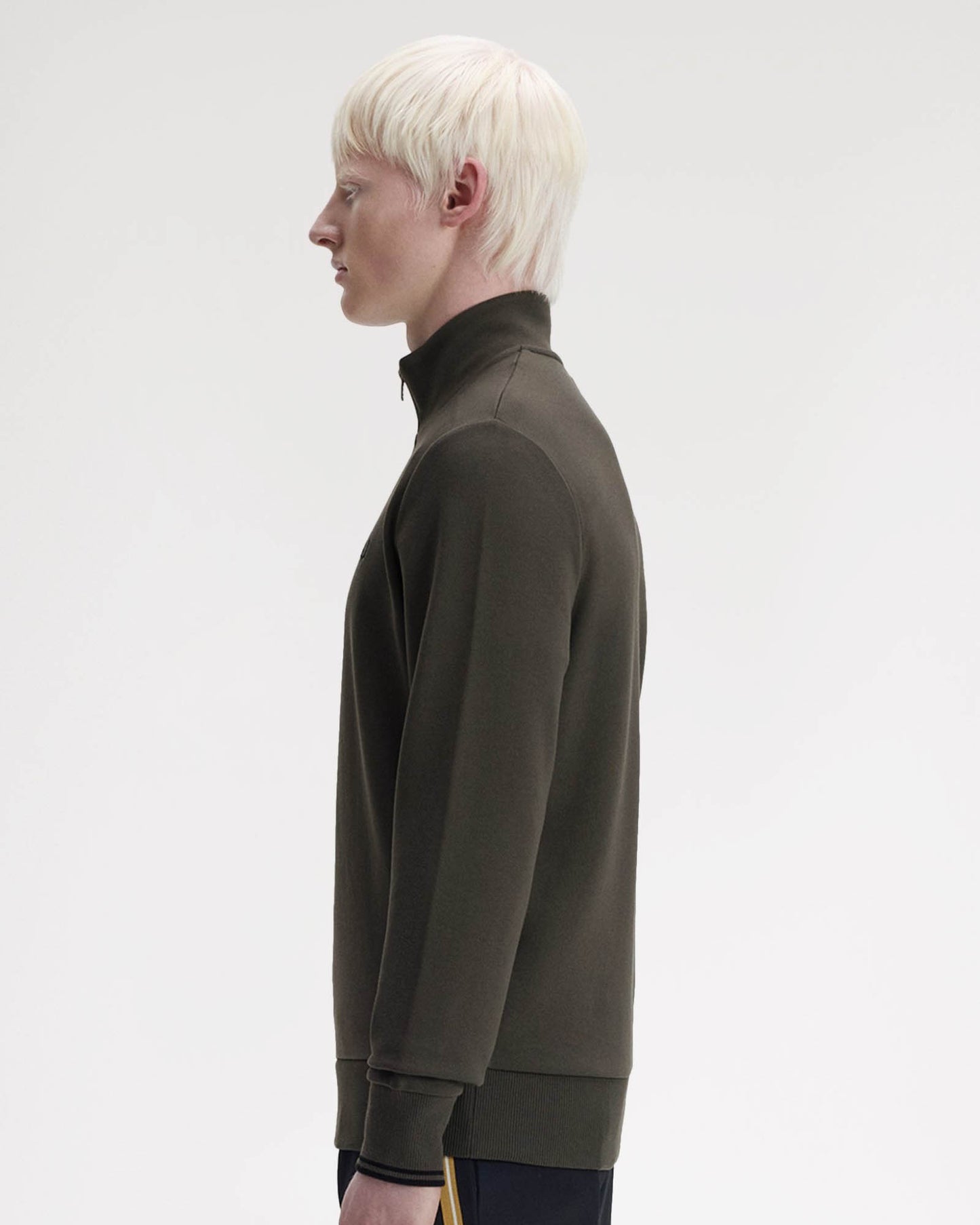 Fred Perry Mens Half Zip Sweatshirt - Field Green/Black U70 | CHO | Designer Mens Sweatshirts
