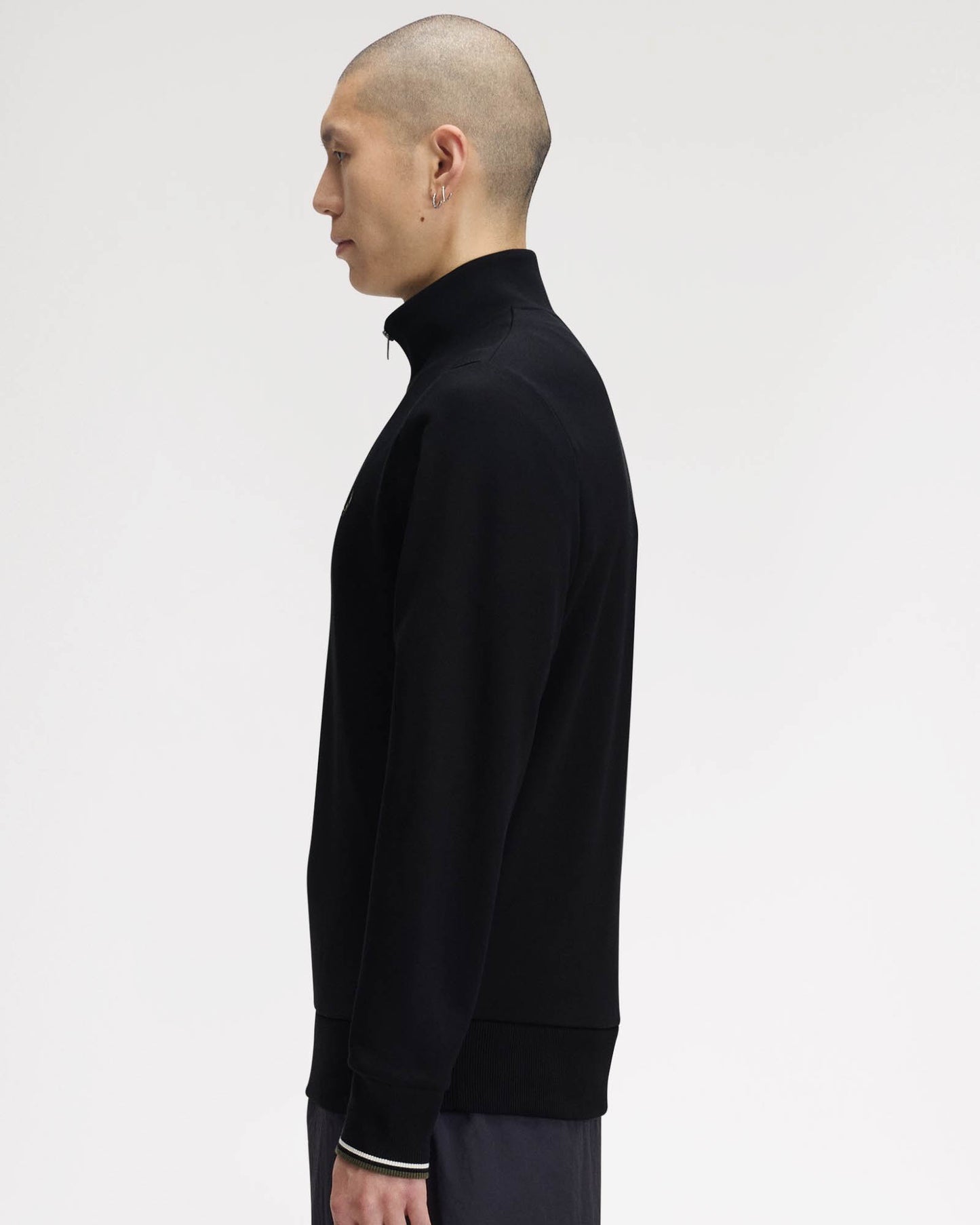 Fred Perry Mens Half Zip Sweatshirt - Black/Ecru/Laurel Wreath Green W54 side
