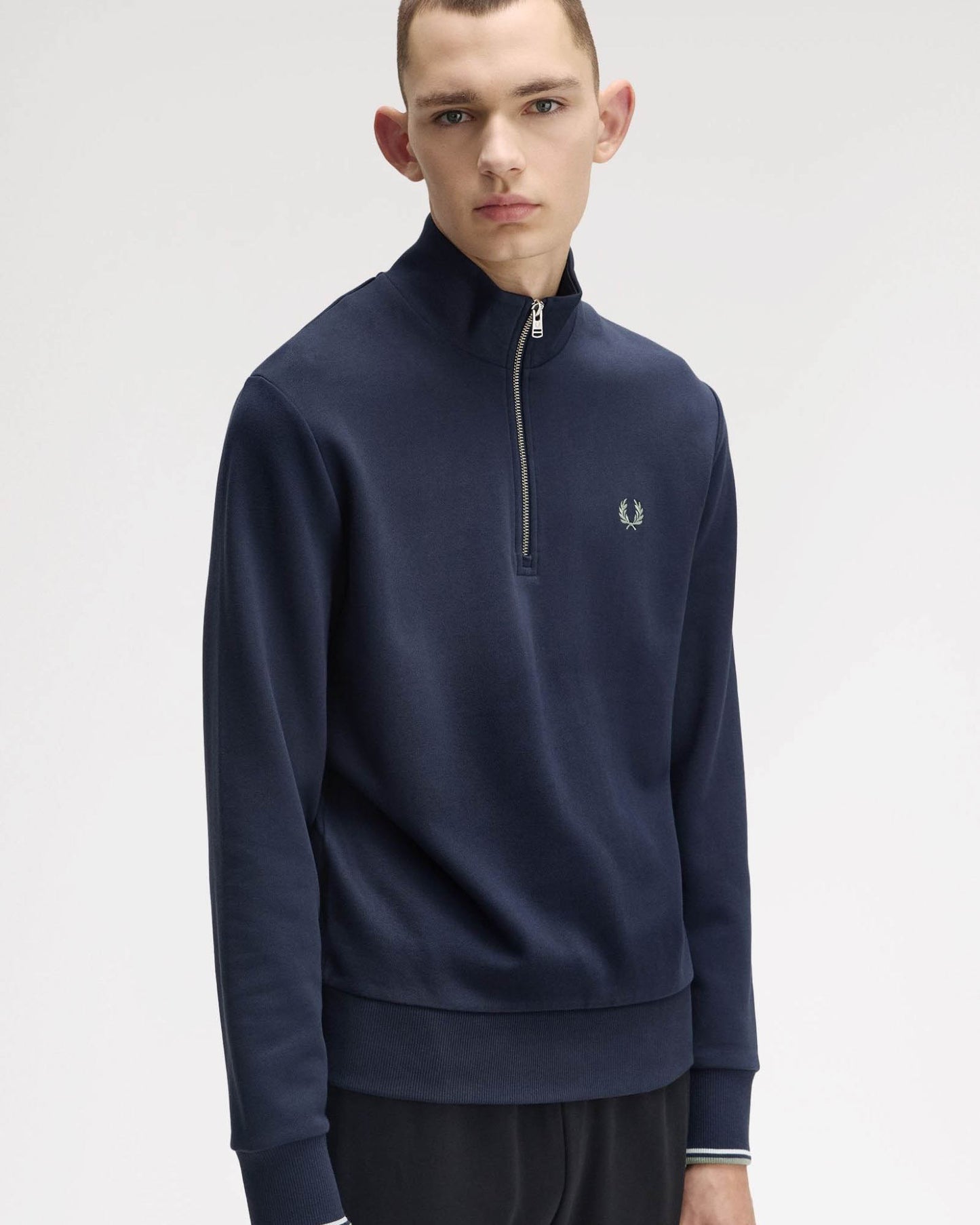 Fred Perry Mens Half Zip Sweatshirt - Dark Airforce/Light Ice/Bayleaf Z47
