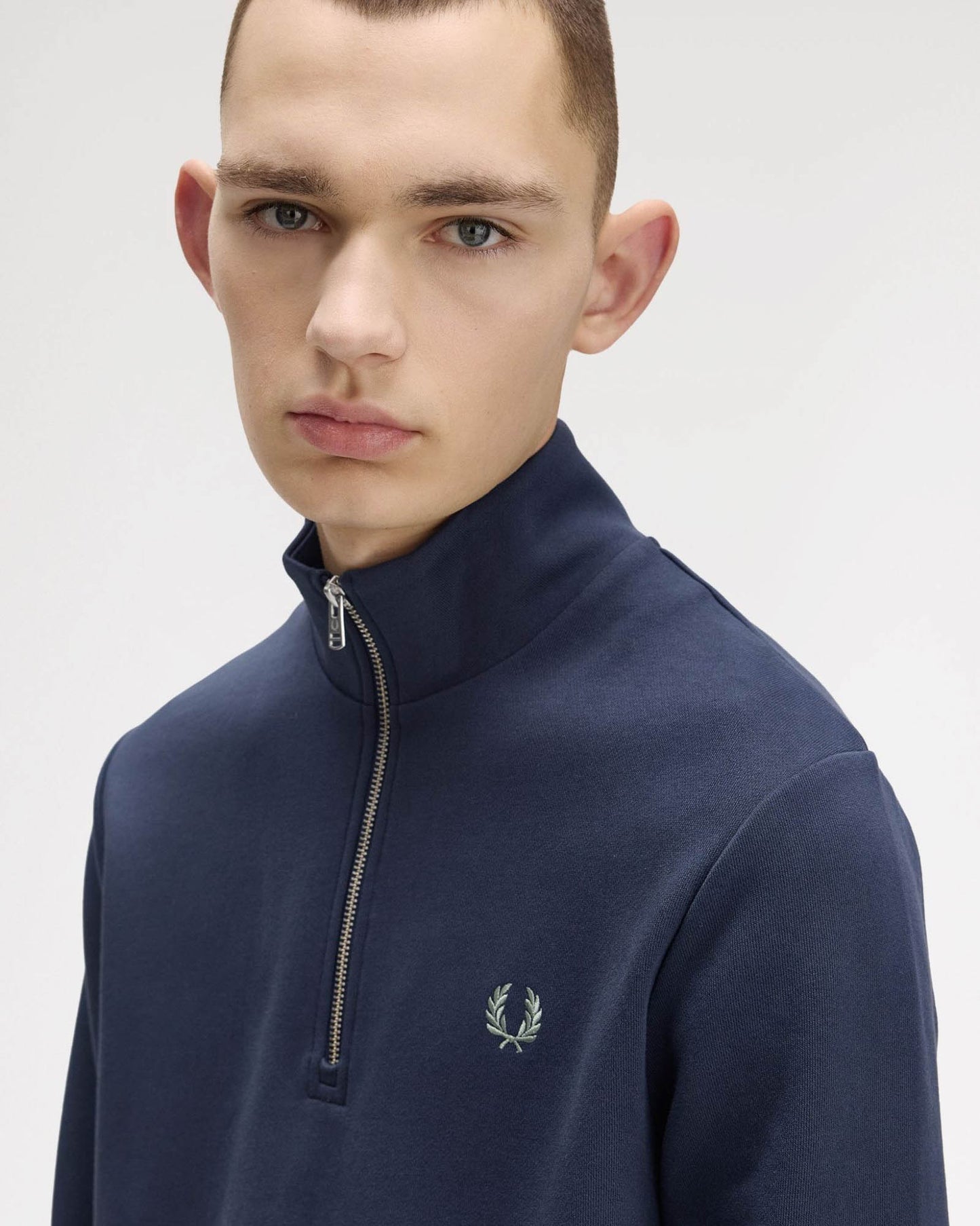 Fred Perry Mens Half Zip Sweatshirt - Dark Airforce/Light Ice/Bayleaf Z47