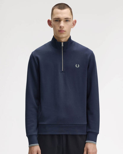 Fred Perry Mens Half Zip Sweatshirt - Dark Airforce/Light Ice/Bayleaf Z47