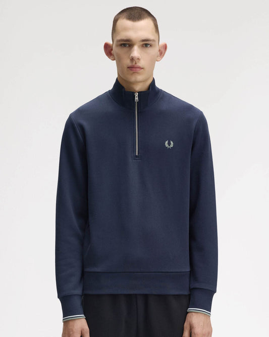 Fred Perry Mens Half Zip Sweatshirt - Dark Airforce/Light Ice/Bayleaf Z47