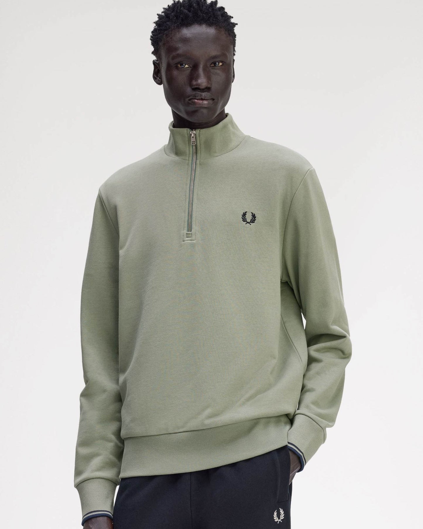 Fred Perry Mens Half Zip Sweatshirt - Bayleaf/Dark Airforce/Tennis Blue Z49