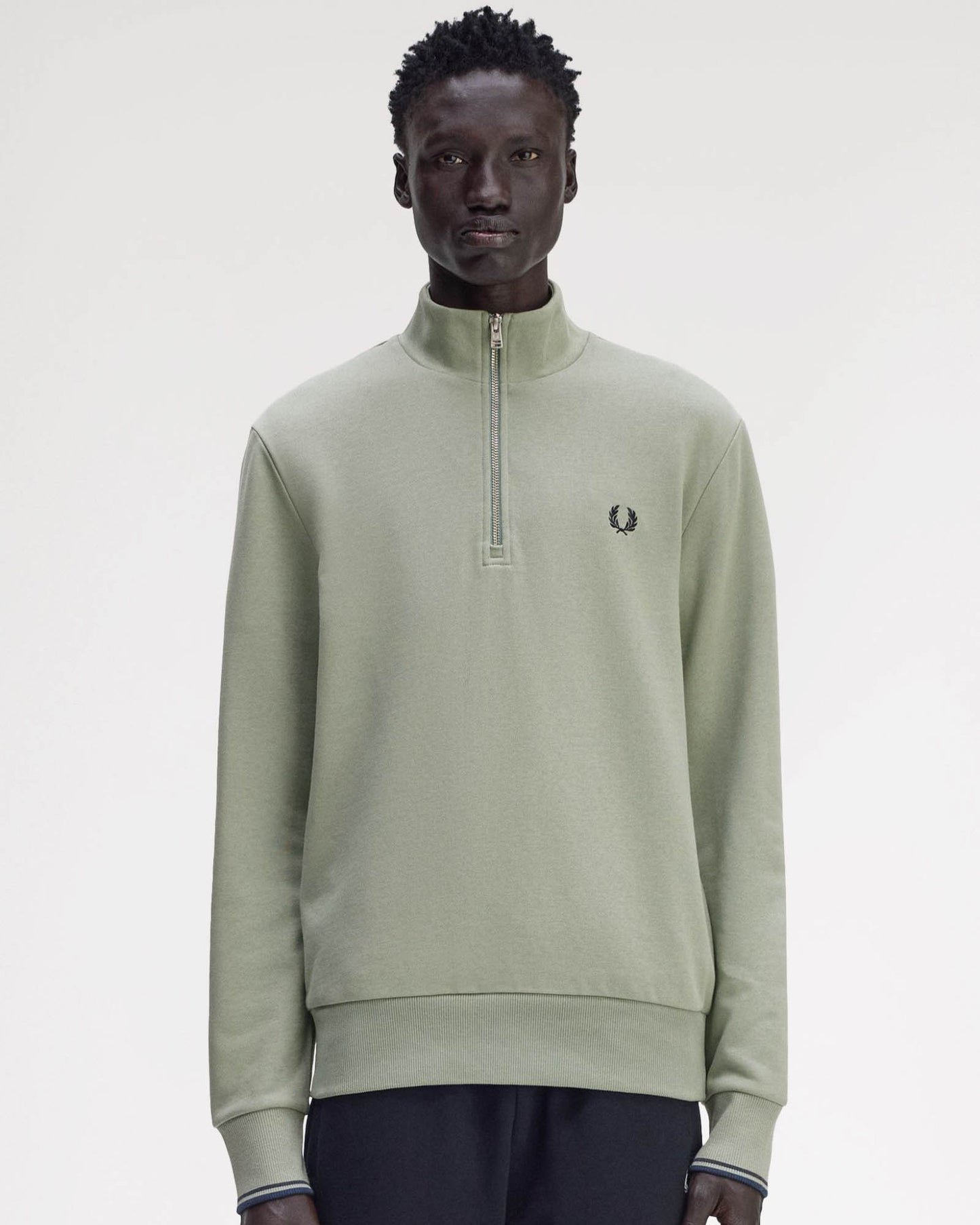 Fred Perry Mens Half Zip Sweatshirt - Bayleaf/Dark Airforce/Tennis Blue Z49