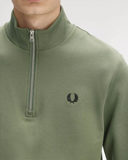Fred Perry Mens Half Zip Sweatshirt - Laurel Wreath Green/Black/Black Z50