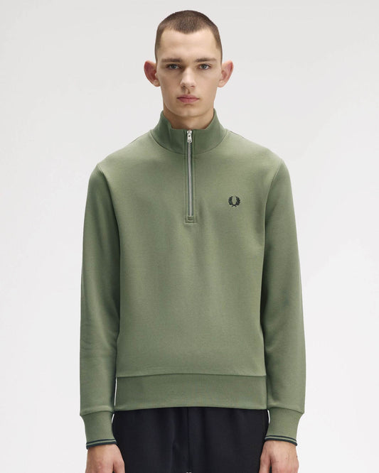 Fred Perry Mens Half Zip Sweatshirt - Laurel Wreath Green/Black/Black Z50