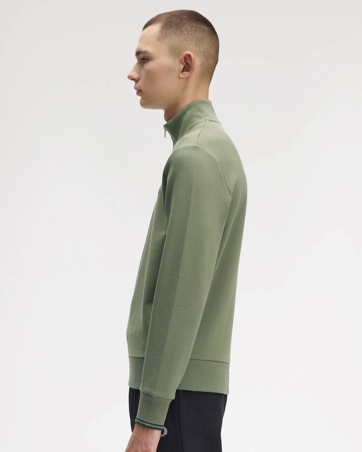 Fred Perry Mens Half Zip Sweatshirt - Laurel Wreath Green/Black/Black Z50