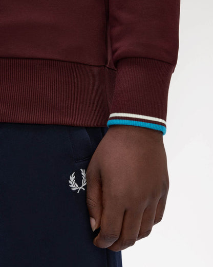 Fred Perry Mens Half Zip Sweatshirt - Oxblood/Ecru/Court Blue Z63