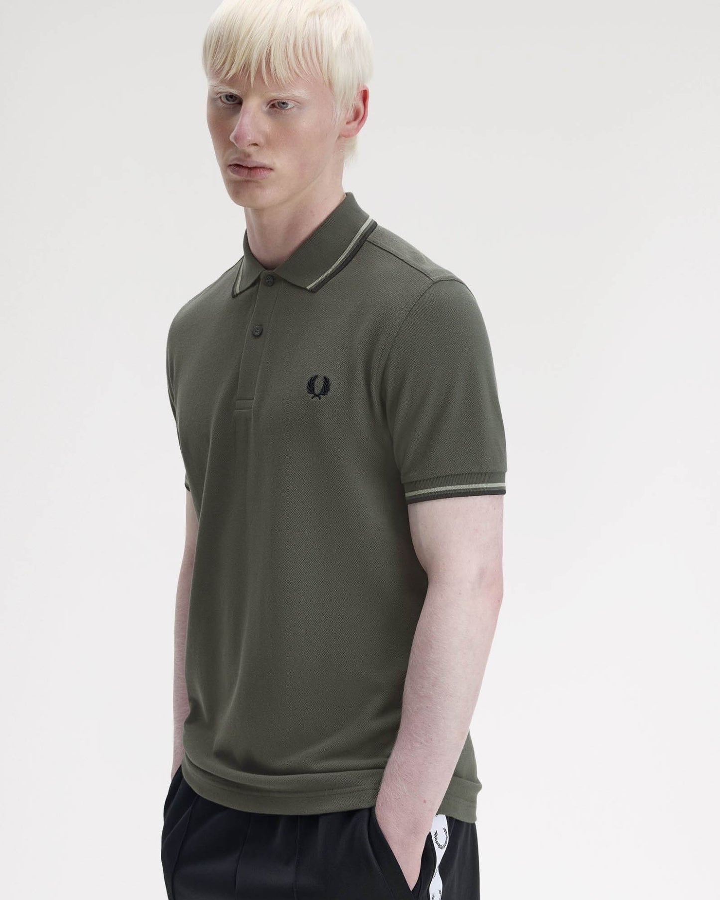 Fred Perry Mens Twin Tipped Signature Polo Shirt - Field Green/Seagrass/Black 04B