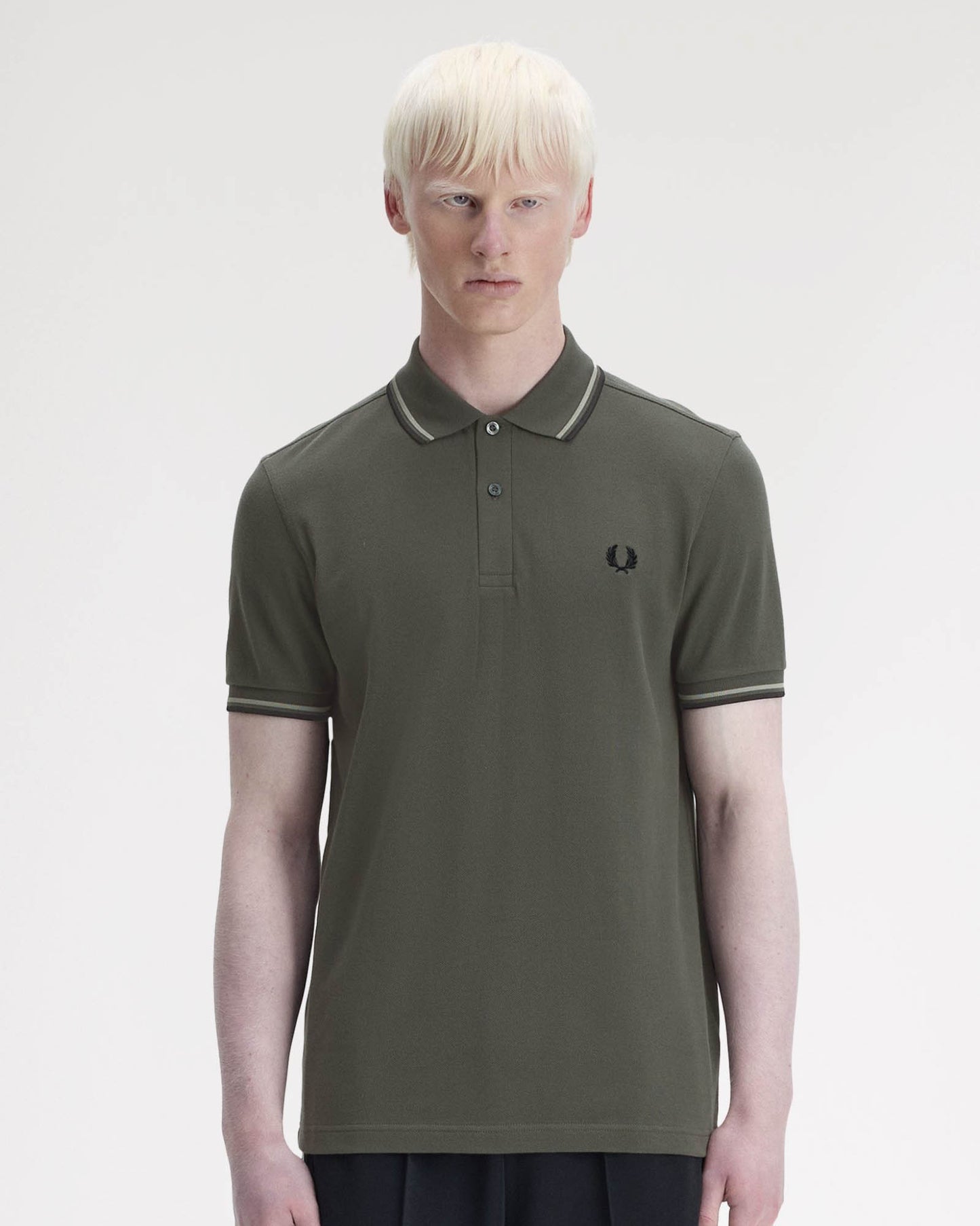 Fred Perry Mens Twin Tipped Signature Polo Shirt - Field Green/Seagrass/Black 04B