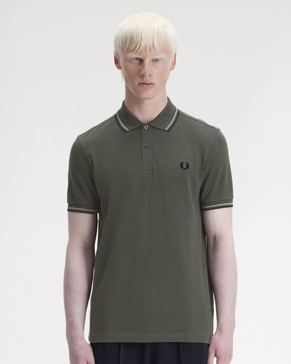 Fred Perry Mens Twin Tipped Signature Polo Shirt - Field Green/Seagrass/Black 04B