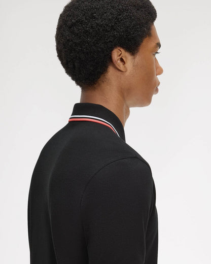Fred Perry Mens Twin Tipped Signature Polo Shirt - Black/Dusky Blue/Strawberry Cream 05C | CHO | Designer Mens Short Sleeve Polo Shirts
