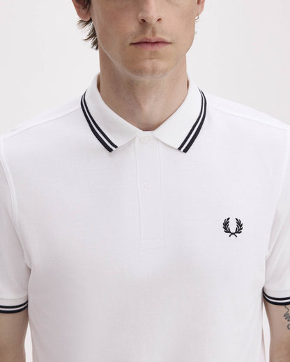 Fred Perry Mens Twin Tipped Signature Polo Shirt - White 200