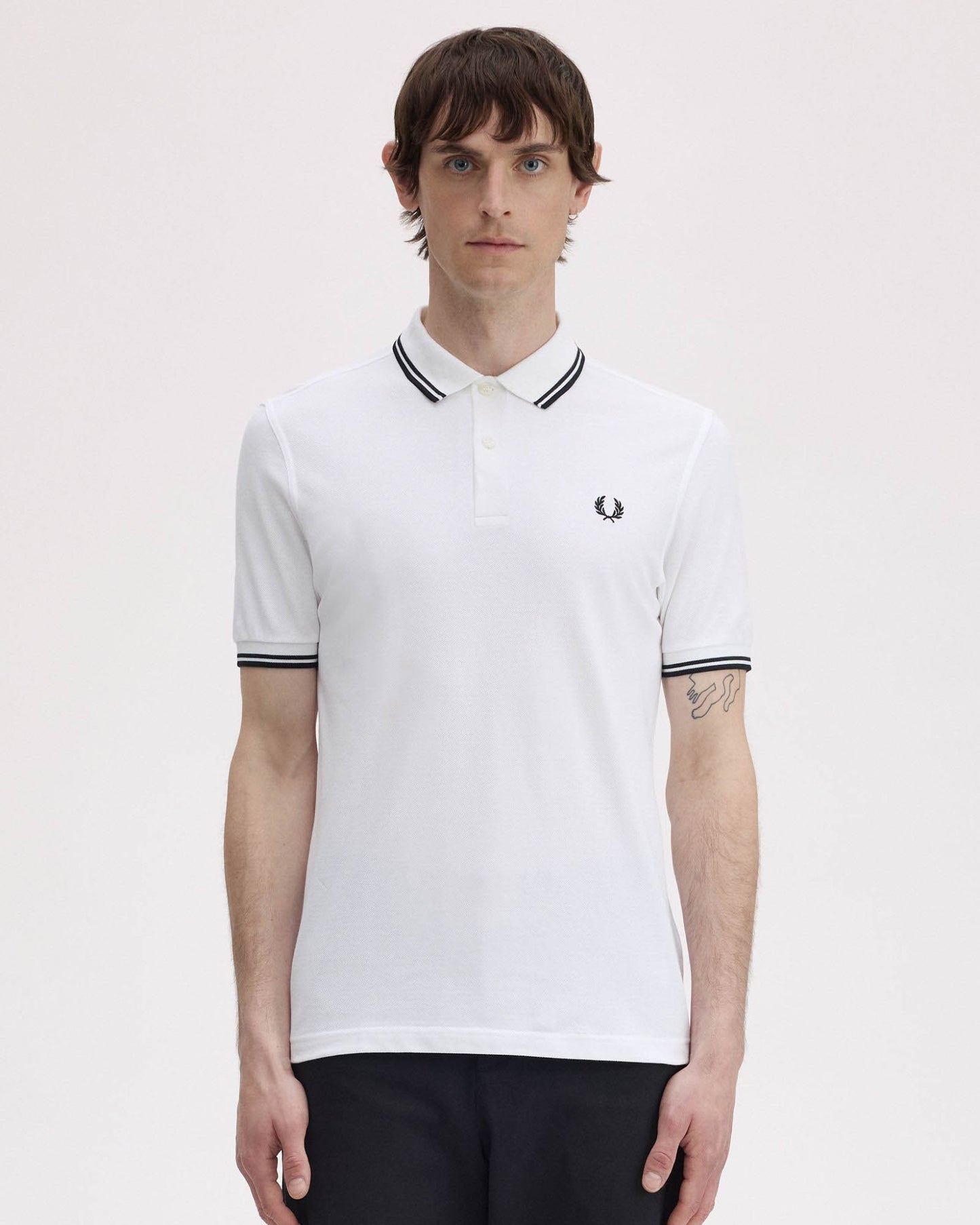 Fred Perry Mens Twin Tipped Signature Polo Shirt - White 200