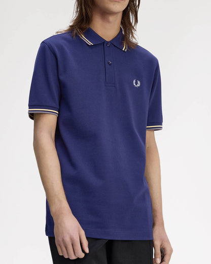Fred Perry Mens Twin Tipped Signature Polo Shirt - French Navy/Champion's Gold/Stockport Blue 48A