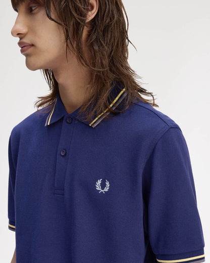 Fred Perry Mens Twin Tipped Signature Polo Shirt - French Navy/Champion's Gold/Stockport Blue 48A