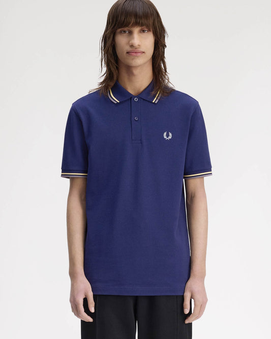 Fred Perry Mens Twin Tipped Signature Polo Shirt - French Navy/Champion's Gold/Stockport Blue 48A