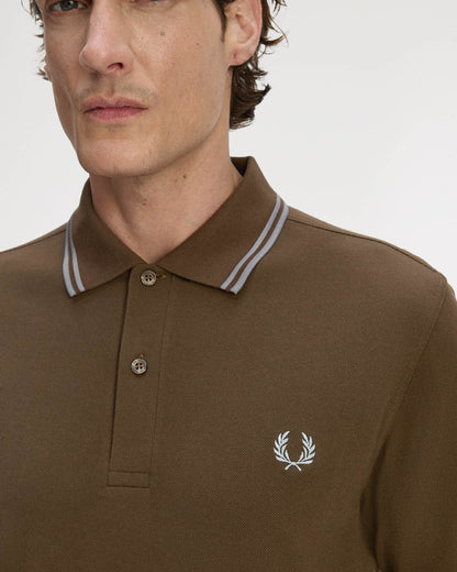 Fred Perry Mens Twin Tipped Signature Polo Shirt - Burnt Tobacco/Stockport Blue 49A