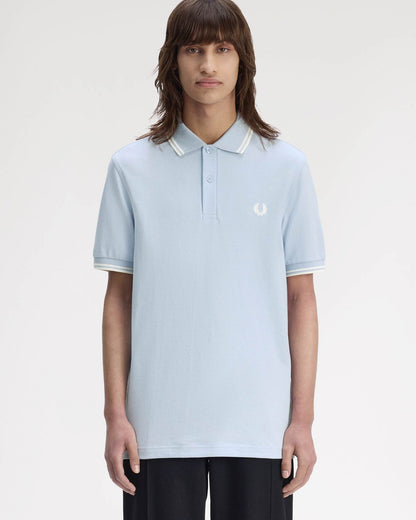 Fred Perry Mens Twin Tipped Signature Polo Shirt - Light Smoke/Ecru 51A
