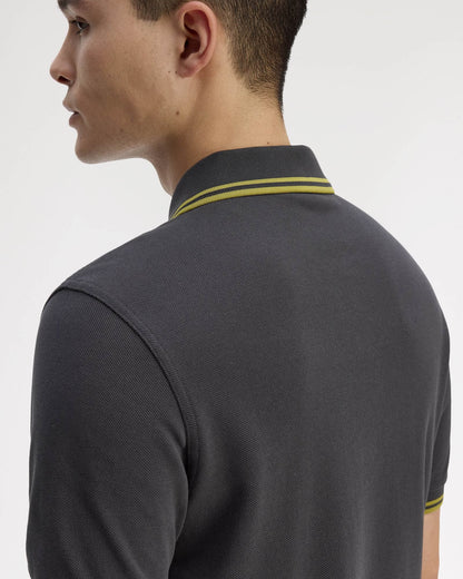 Fred Perry Mens Twin Tipped Signature Polo Shirt - Anchor Grey/Tennis Ball Yellow 58A
